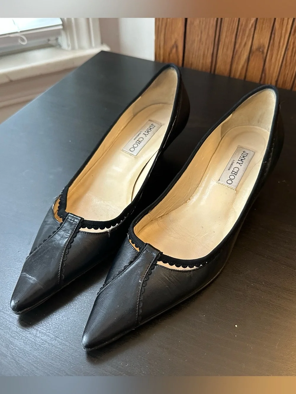 Jimmy Choo Black Pointed Toe Low Heel Pumps